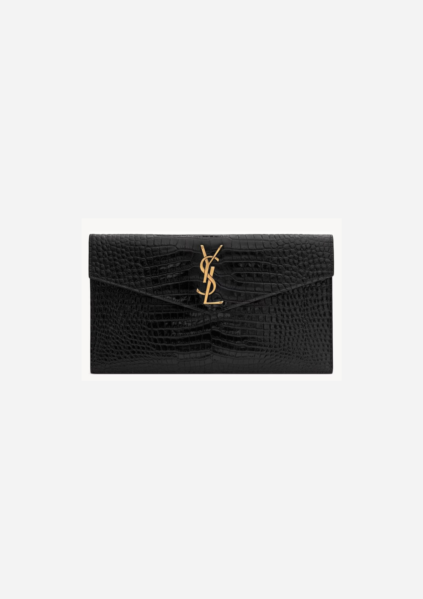SAINT LAURENT POCHETTE UPTOWN IN PELLE LUCIDA DI COCCODRILLO GOFFRATA