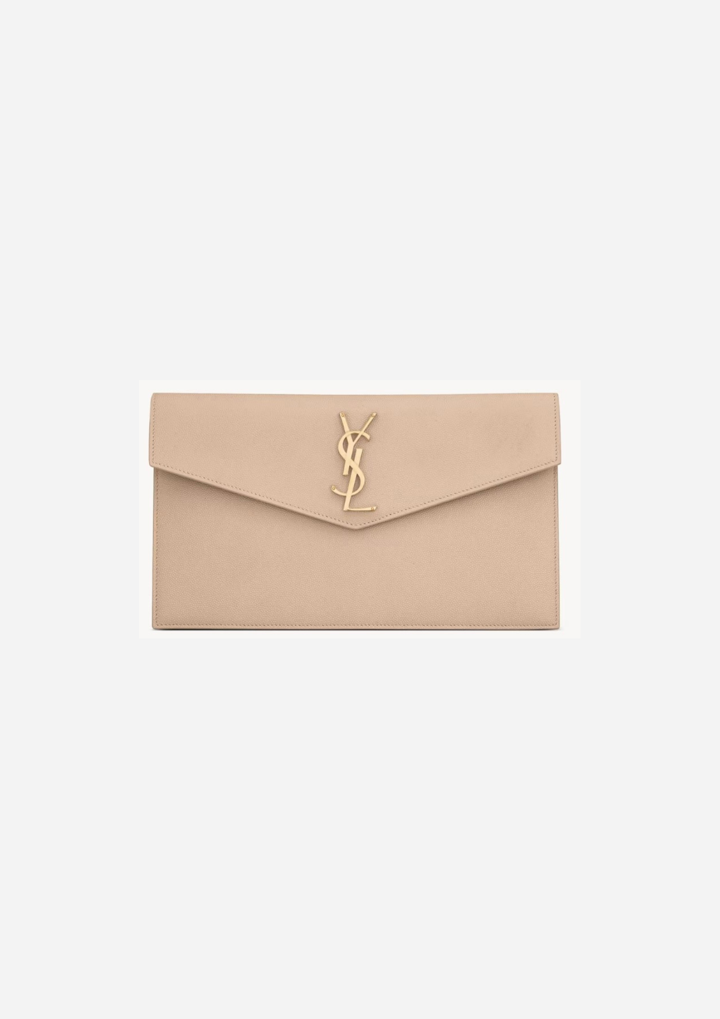 SAINT LAURENT POCHETTE UPTOWN IN PELLE GOFFRATA GRAIN DE POUDRE DARK BEIGE