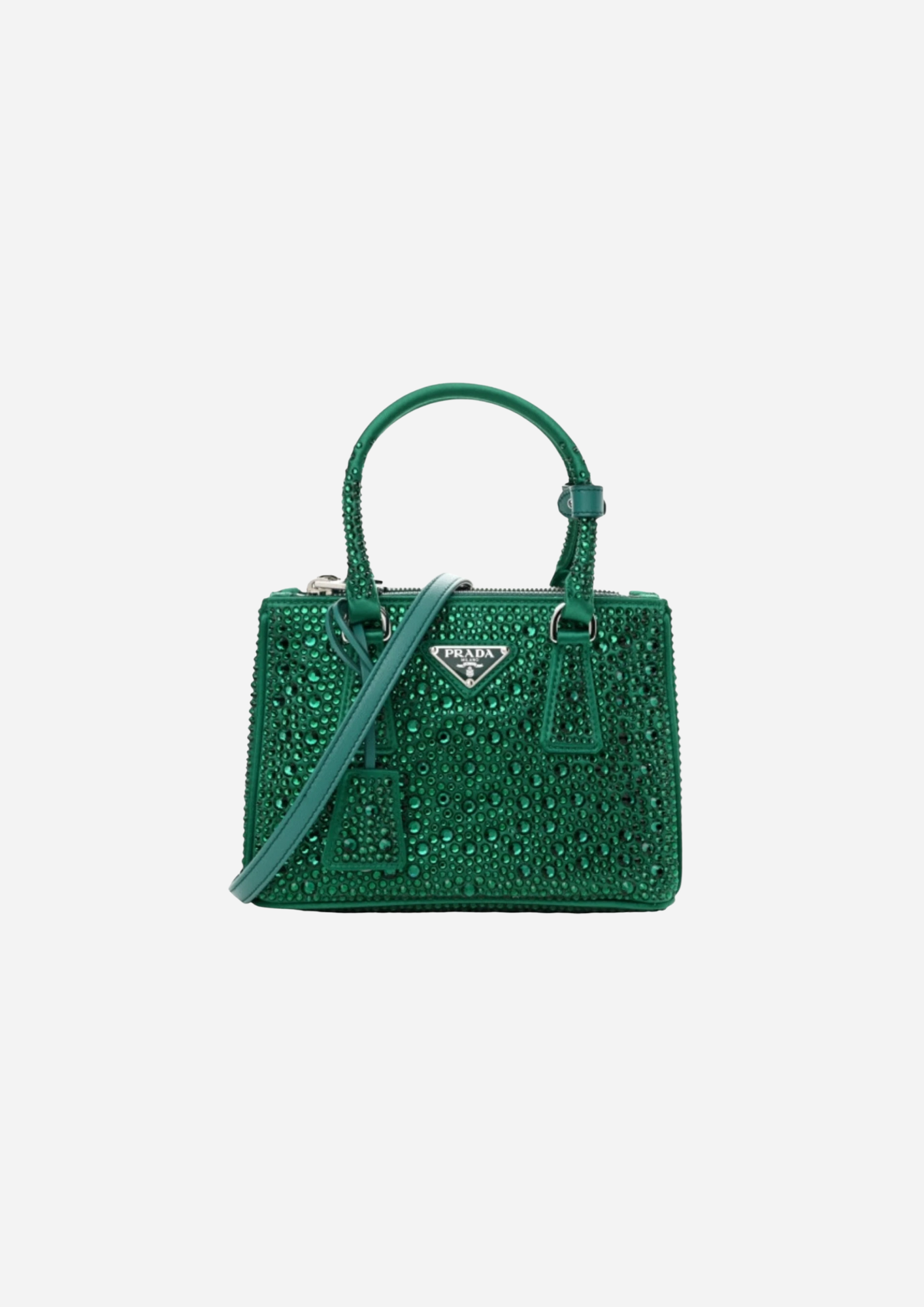 BORSA PRADA GALLERIA MINI IN RASO CON CRISTALLI VERDI