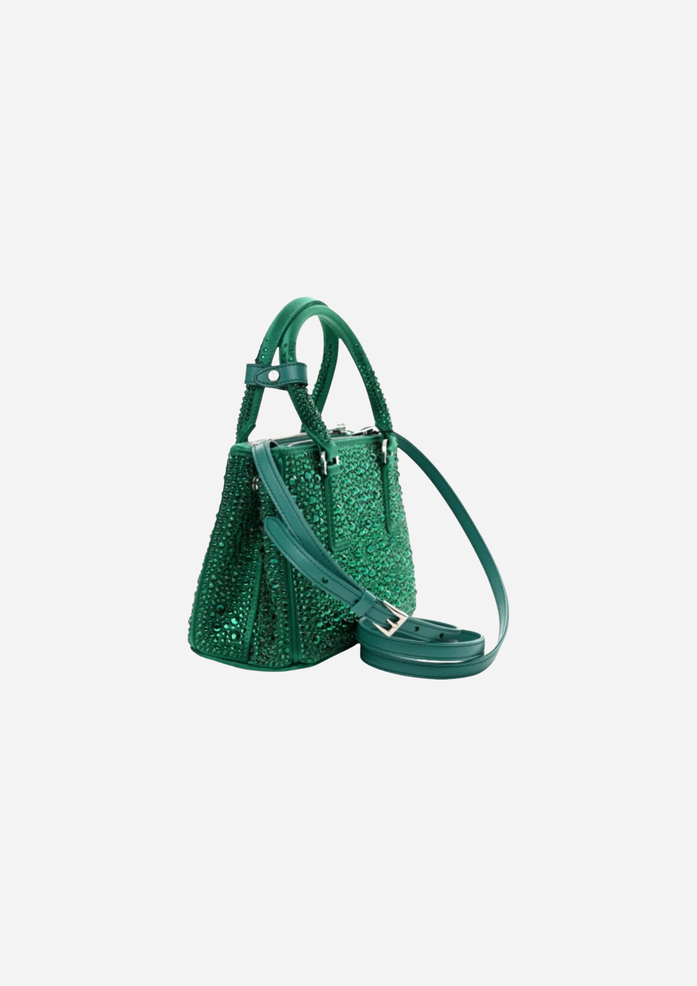 BORSA PRADA GALLERIA MINI IN RASO CON CRISTALLI VERDI