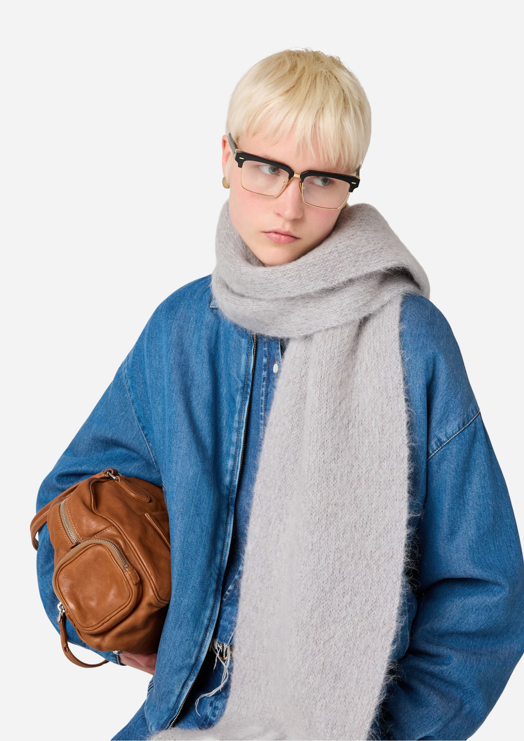 MIU MIU ÉCHARPE EN LAINE ET MOHAIR GRIS