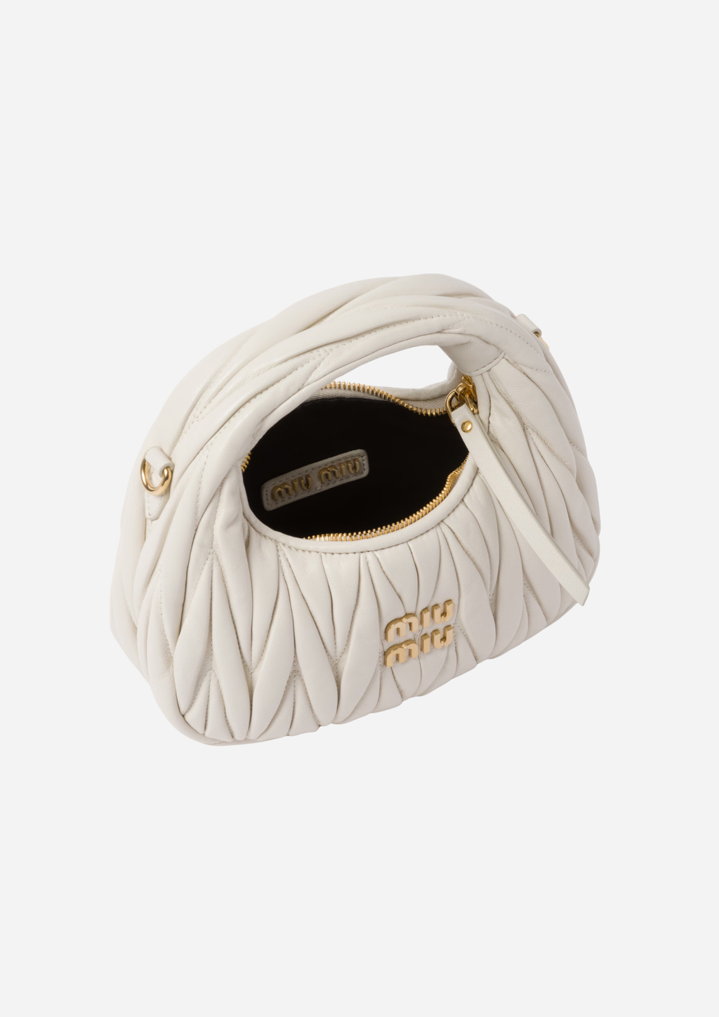 MIU MIU BORSA HOBO MINI WANDER IN NAPPA MATELASSÉ BIANCO