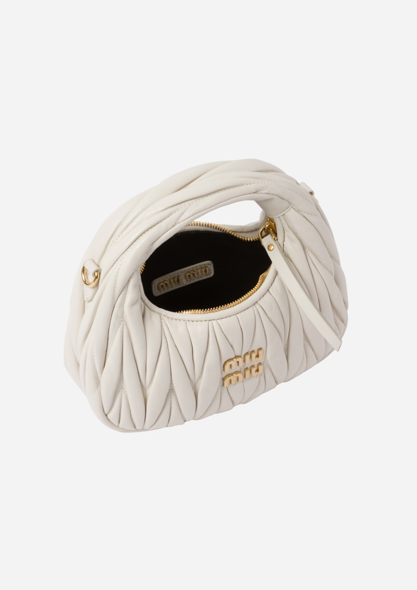 MIU MIU BORSA HOBO MINI WANDER IN NAPPA MATELASSÉ BIANCO