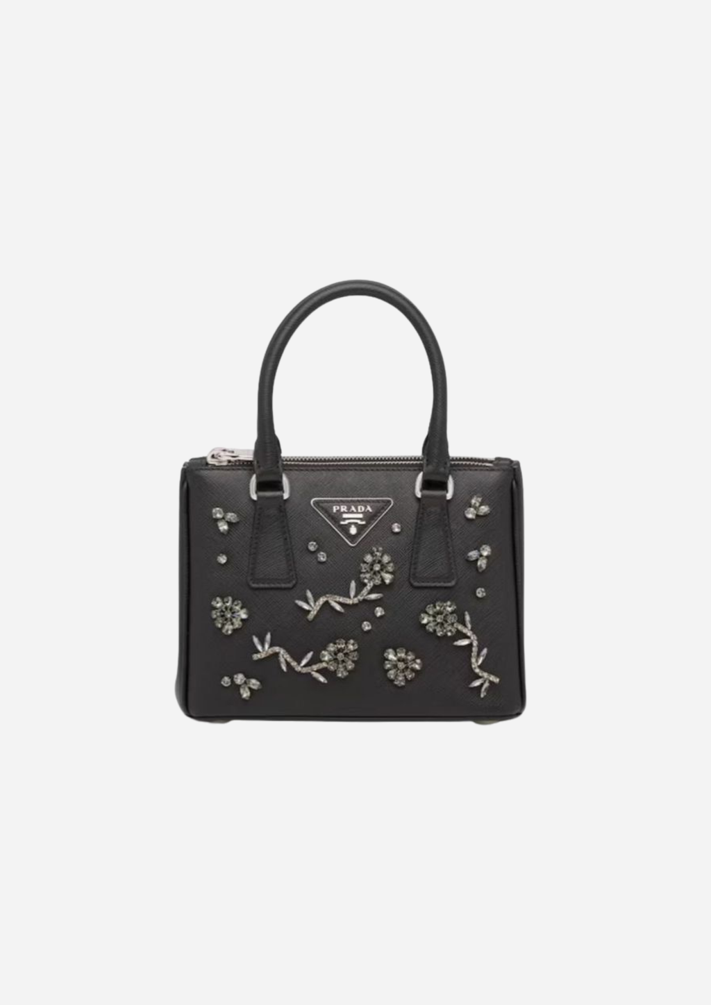 PRADA GALLERIA MINI SAFFIANO BAG IN BLACK WITH CRYSTALS