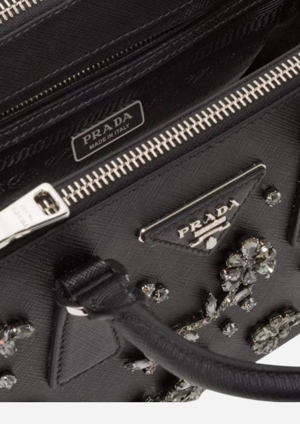 PRADA GALLERIA MINI SAFFIANO BAG IN BLACK WITH CRYSTALS