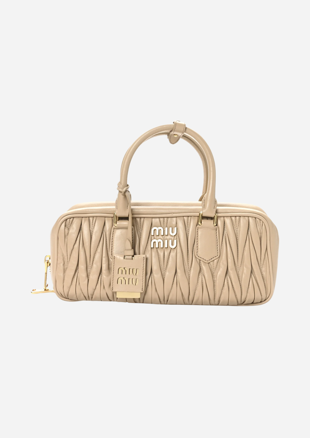 MIU MIU ARCADIE TASCHE AUS GESTEPPTEM NAPPALEDER, GROSS, SAND