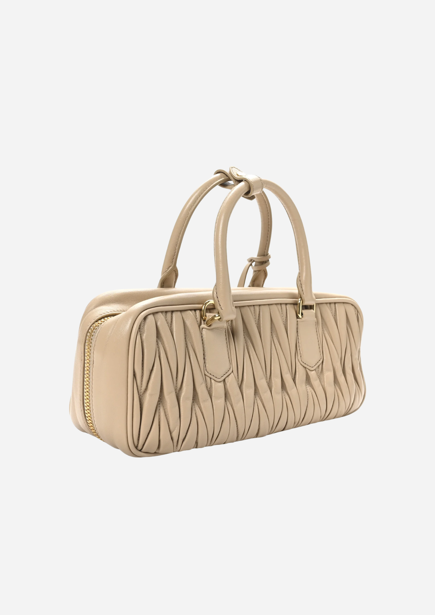 MIU MIU ARCADIE TASCHE AUS GESTEPPTEM NAPPALEDER, GROSS, SAND