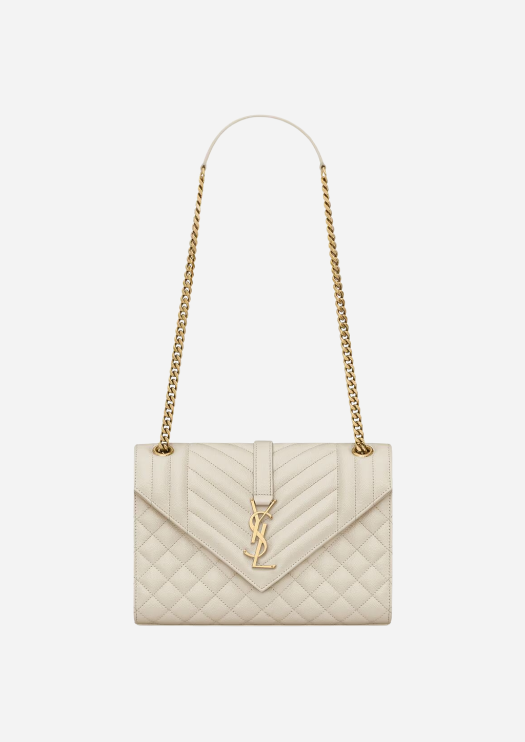 SAINT LAURENT ENVELOPE MITTLERE TASCHE AUS GESTEPPTEM, WEISSEM GRAIN DE POUDRE LEDER