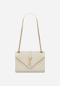 SAINT LAURENT ENVELOPE MITTLERE TASCHE AUS GESTEPPTEM, WEISSEM GRAIN DE POUDRE LEDER