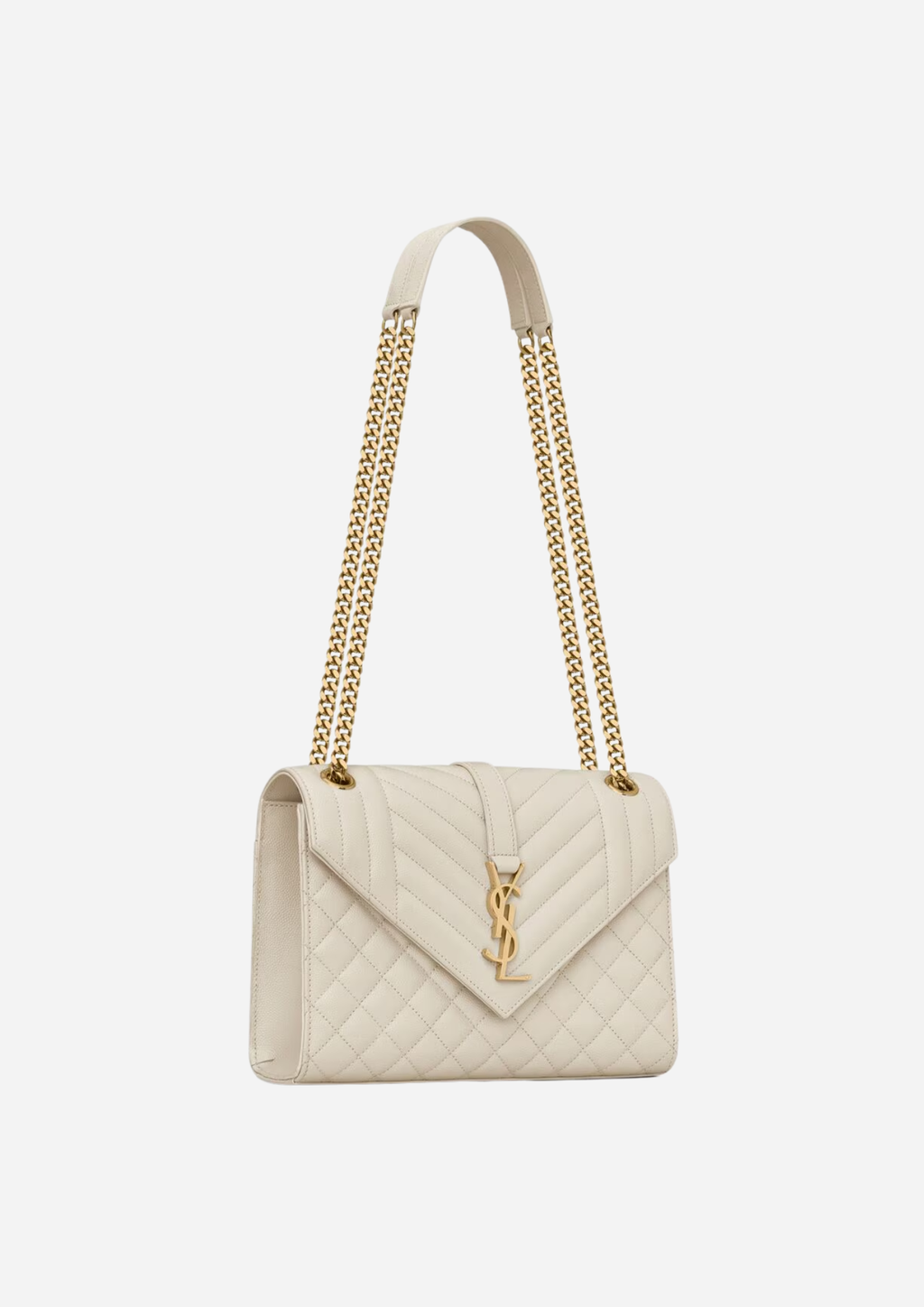 SAINT LAURENT ENVELOPE MITTLERE TASCHE AUS GESTEPPTEM, WEISSEM GRAIN DE POUDRE LEDER