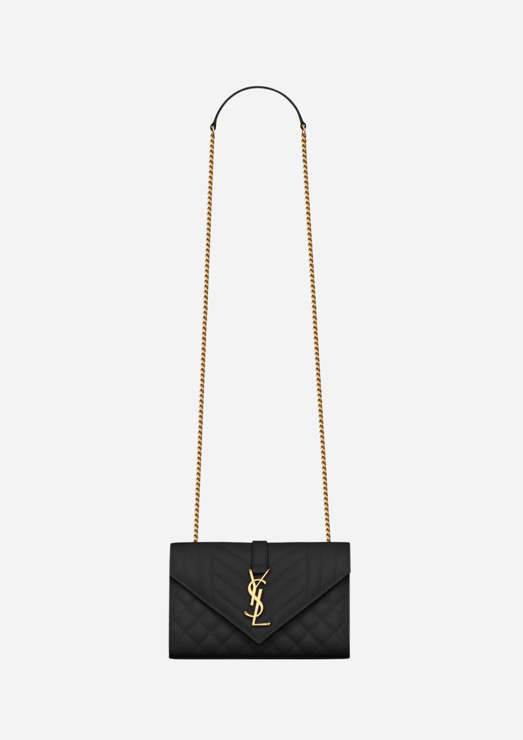 SAINT LAURENT ENVELOPE SMALL BAG IN BLACK GRAIN DE POUDRE QUILTED LEATHER