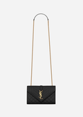 SAINT LAURENT ENVELOPE SMALL BAG IN BLACK GRAIN DE POUDRE QUILTED LEATHER
