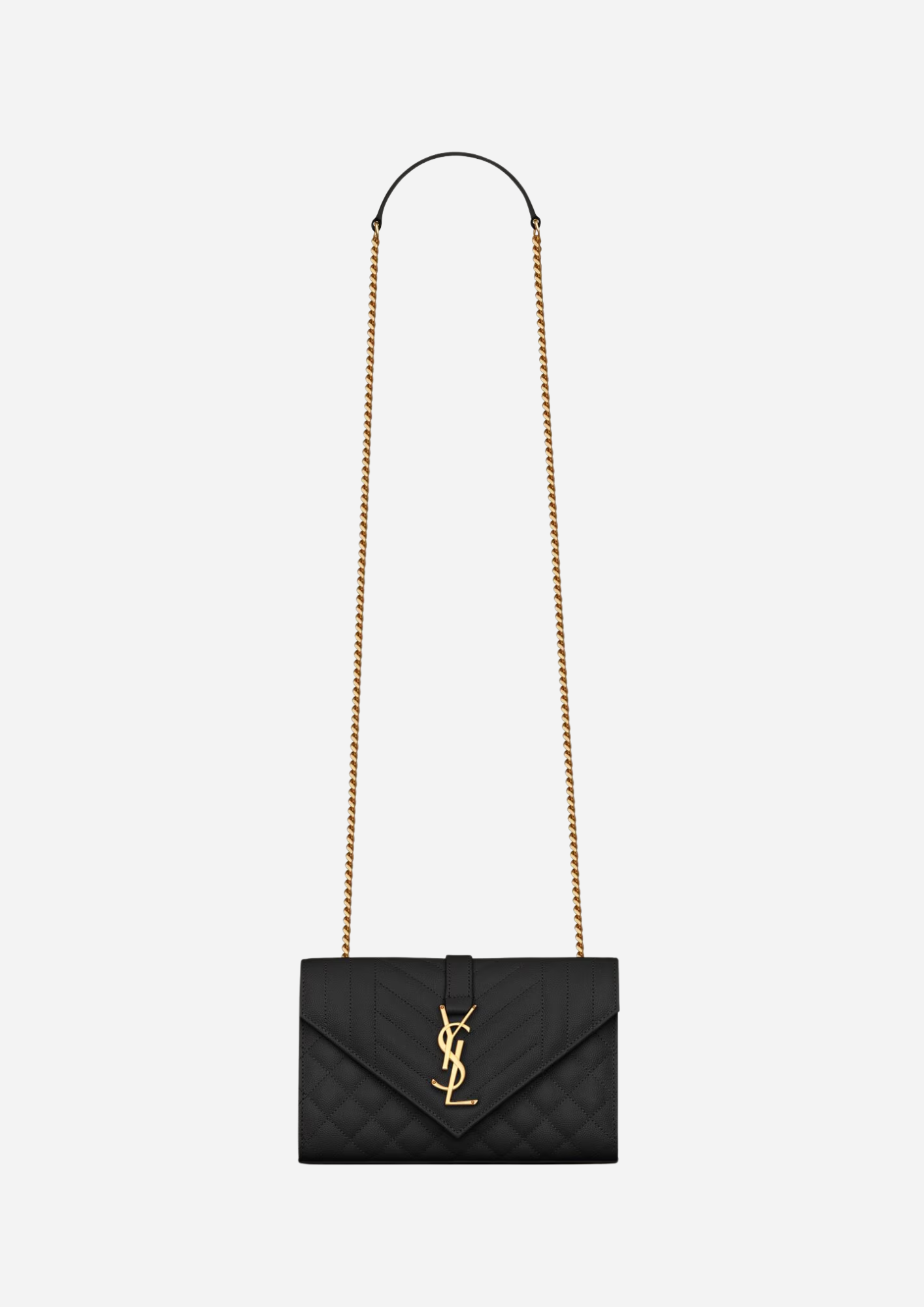 SAINT LAURENT ENVELOPE SMALL BAG IN BLACK GRAIN DE POUDRE QUILTED LEATHER
