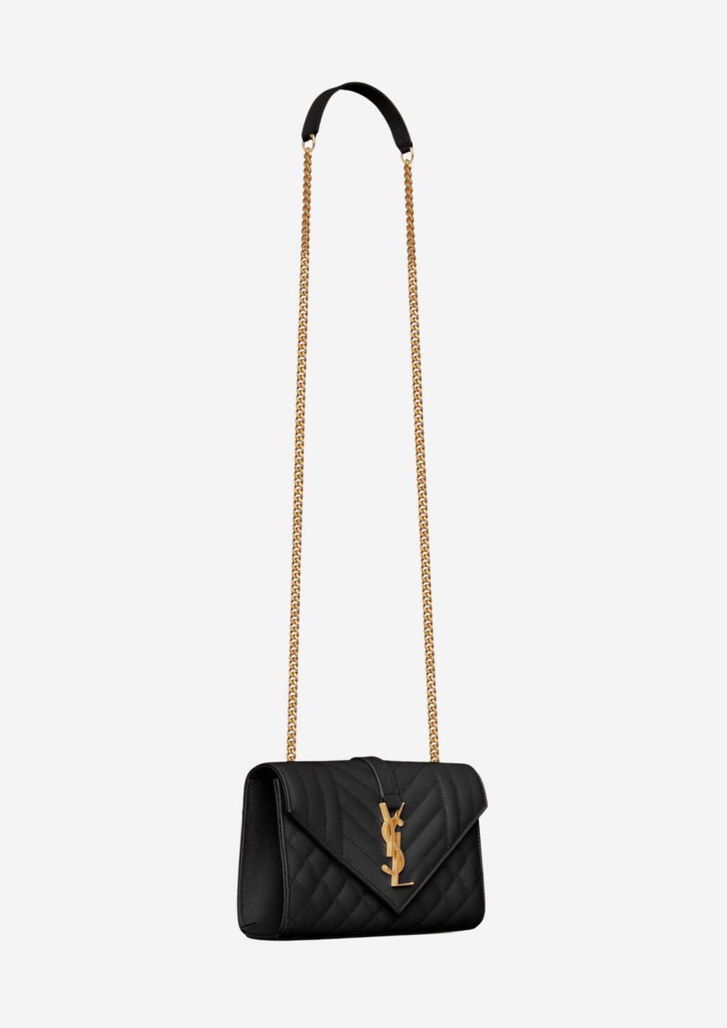 SAINT LAURENT ENVELOPE SMALL BAG IN BLACK GRAIN DE POUDRE QUILTED LEATHER