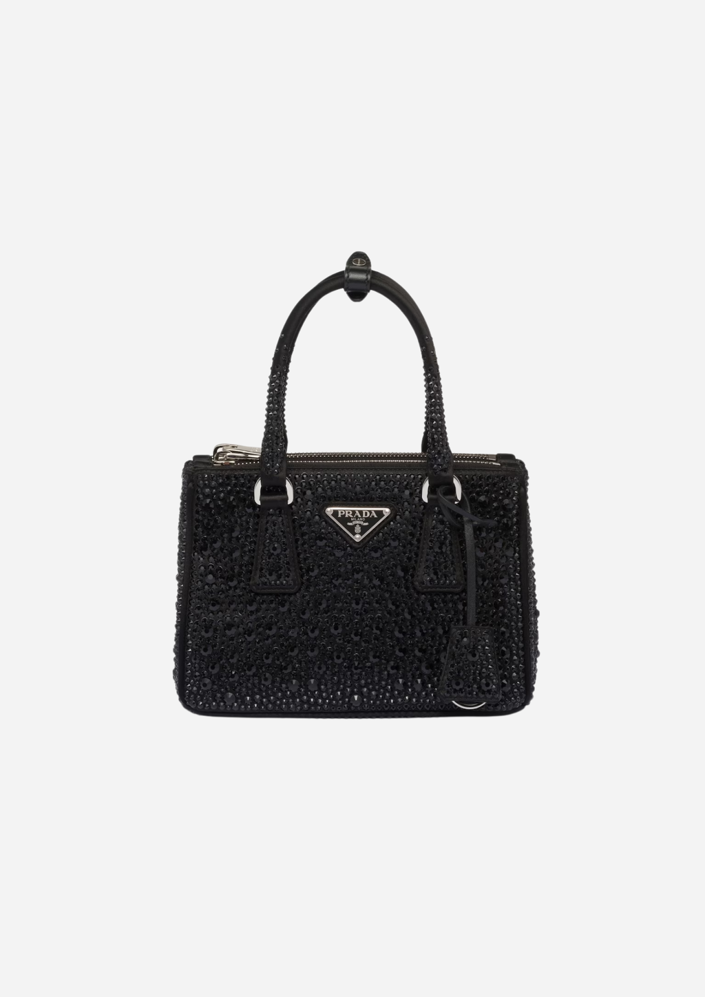 Prada Borsa Galleria Mini in Raso con Cristalli Neri