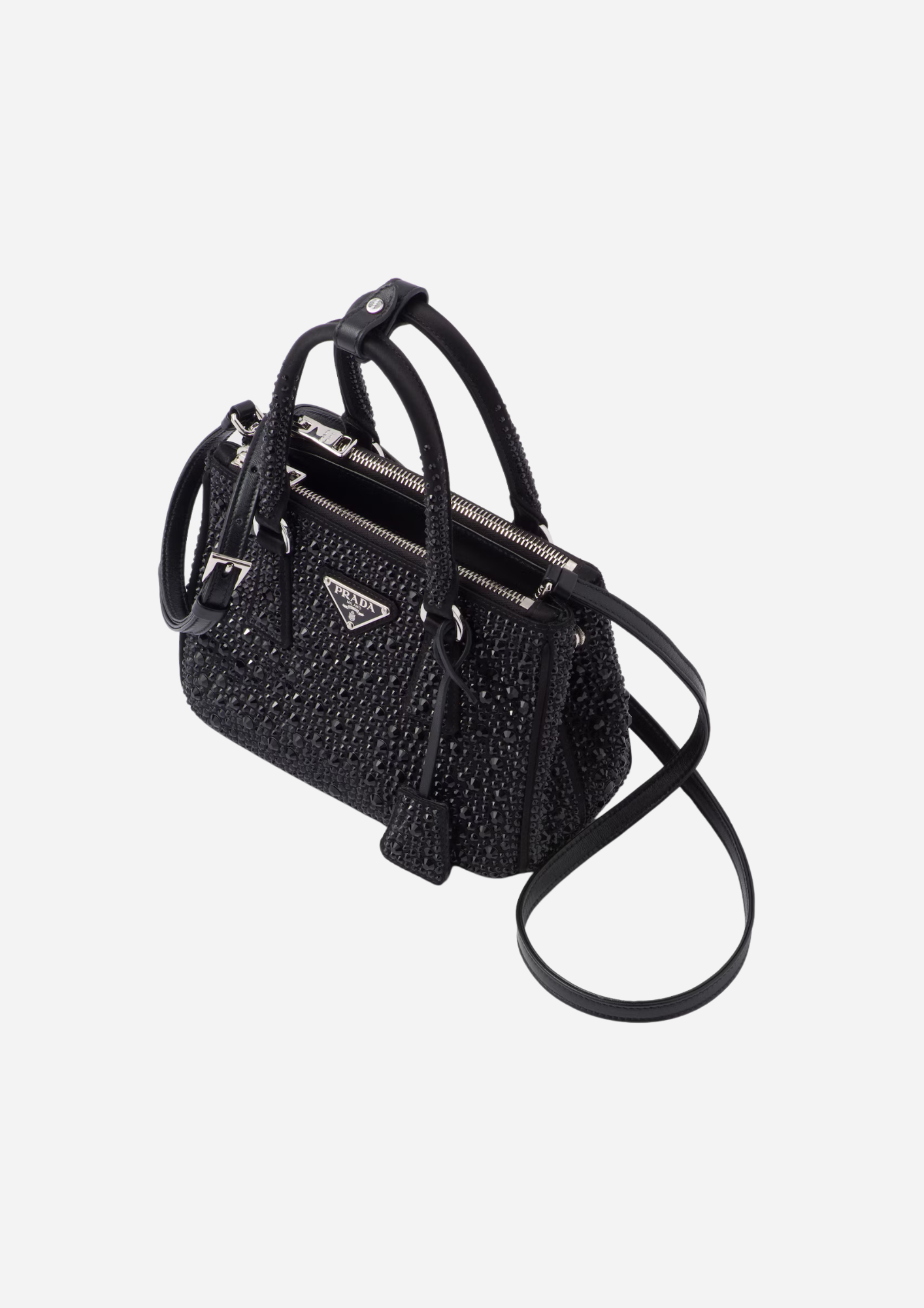 Prada Borsa Galleria Mini in Raso con Cristalli Neri