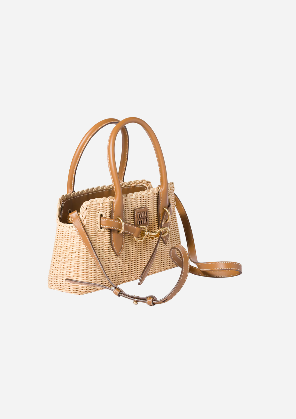 Miu Miu Borsa a Mano Aventure in Midollino e Pelle Caramel