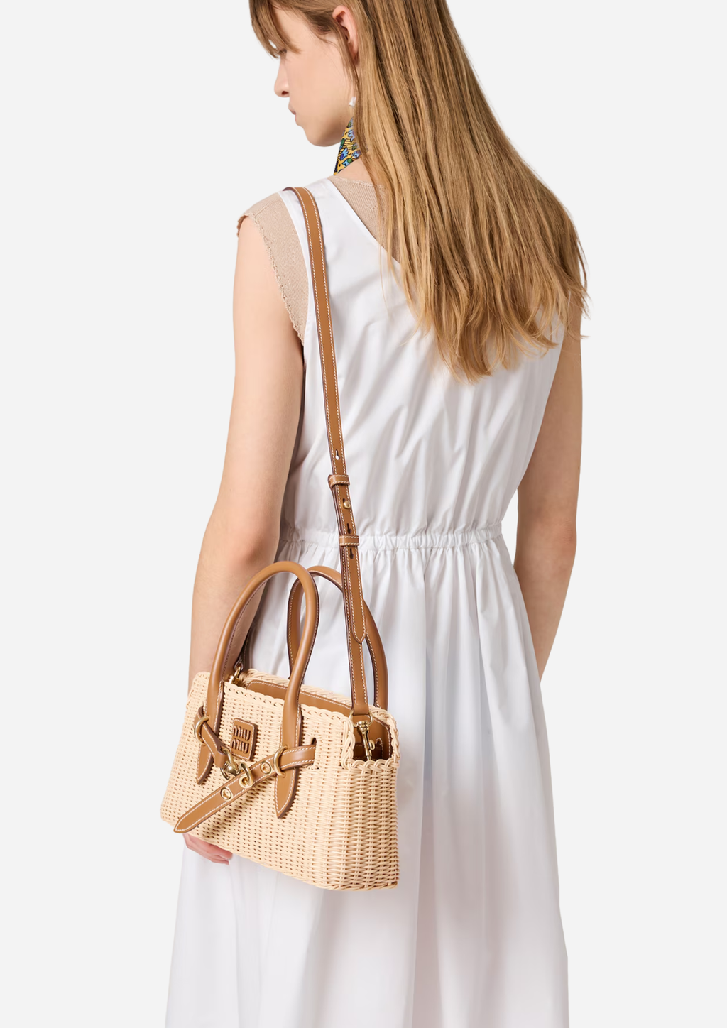 Miu Miu Borsa a Mano Aventure in Midollino e Pelle Caramel