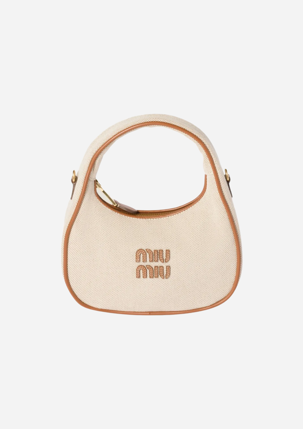 Miu Miu Borsa Hobo Small Tote Wander in Canvas e Pelle Beige