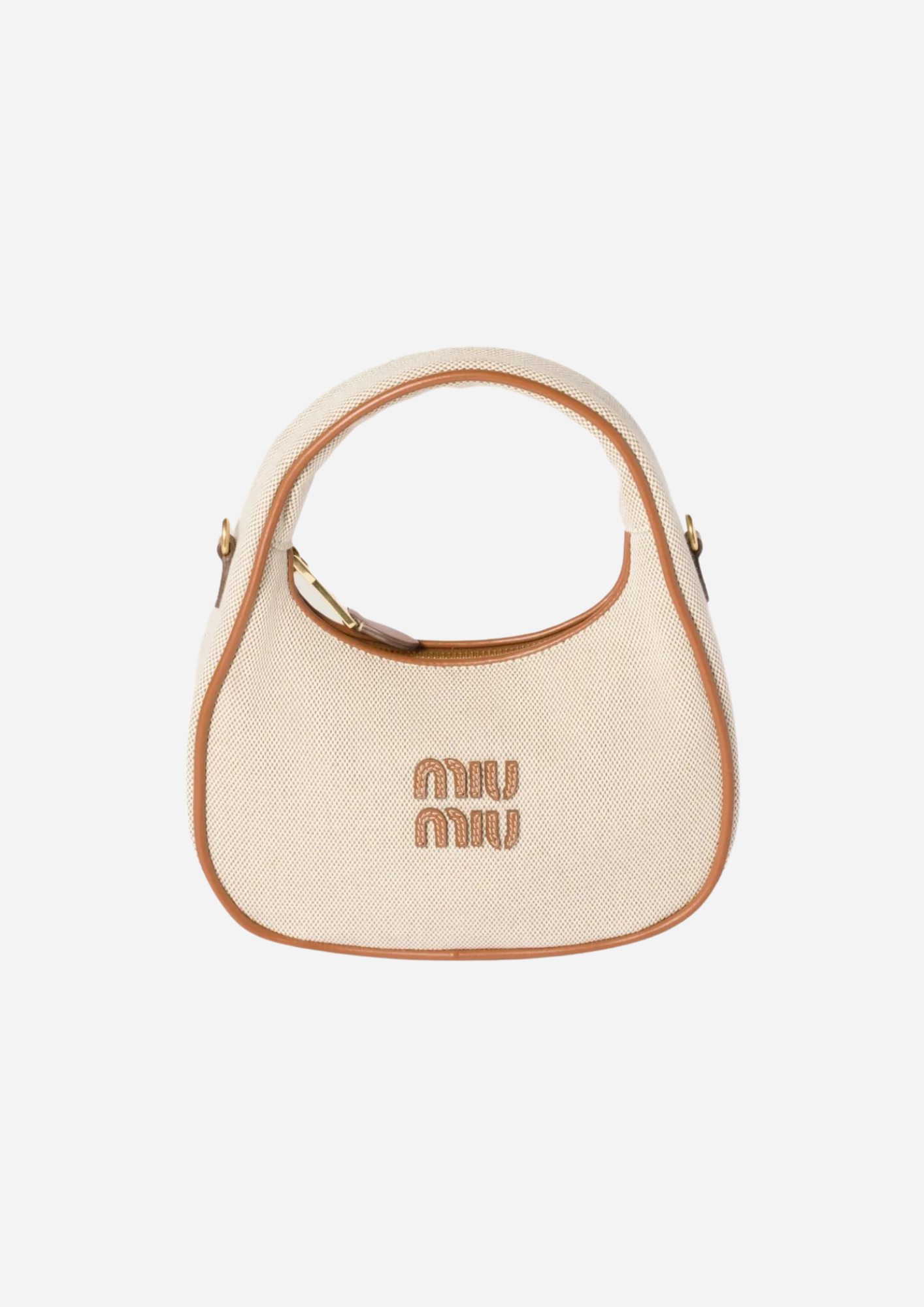 Miu Miu Borsa Hobo Small Tote Wander in Canvas e Pelle Beige