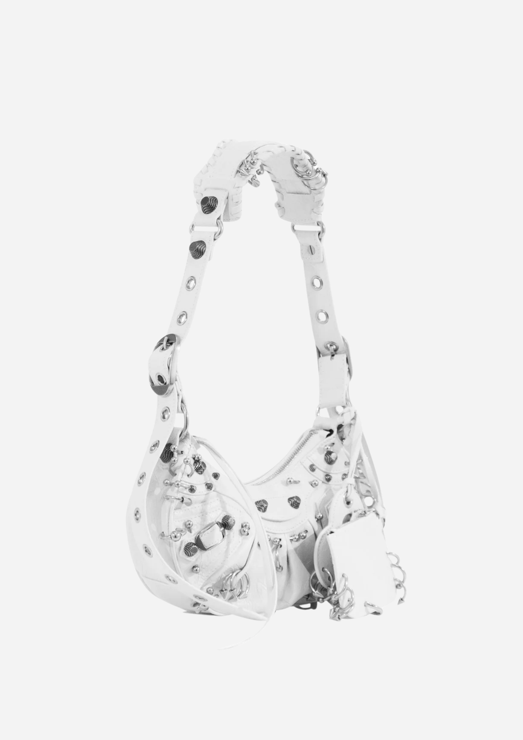 Balenciaga Le Cagole Bianca in Pelle Arena con Borchie e Specchietto