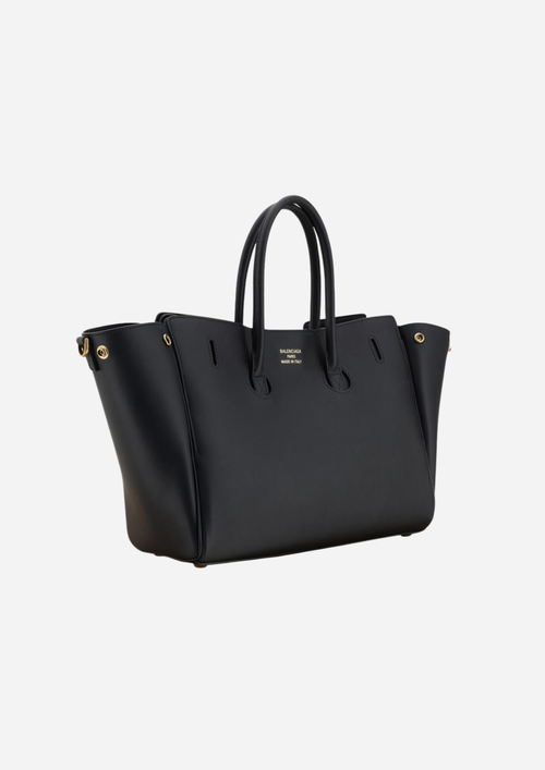 Balenciaga Bel Air Nera in Pelle di Vitello con Dettagli Dorati