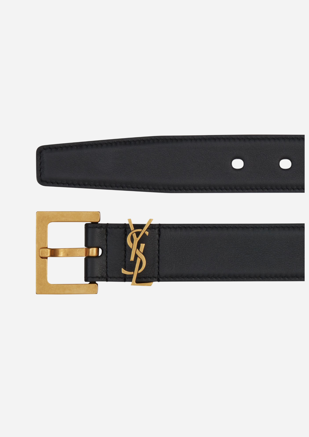 Saint Laurent Cintura Cassandre Nera in Pelle Liscia con Fibbia Quadrata