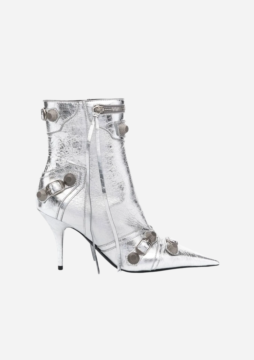 Balenciaga Stivaletti Cagole Metallizzati Argento 90 mm in Pelle