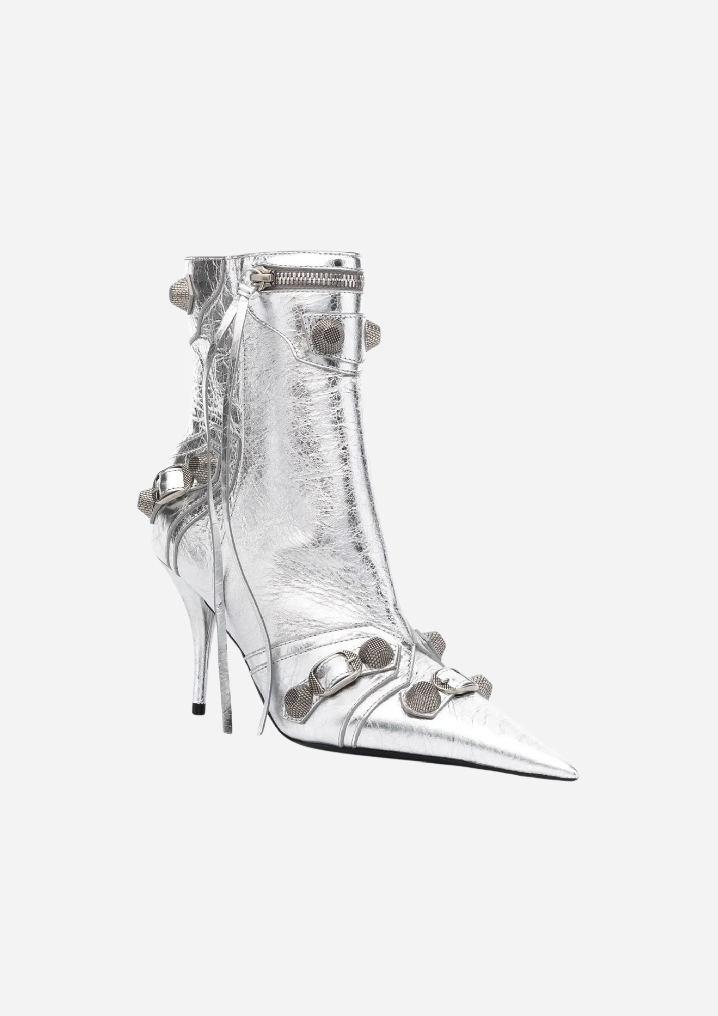 Balenciaga Stivaletti Cagole Metallizzati Argento 90 mm in Pelle