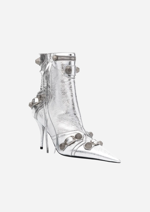 Balenciaga Stivaletti Cagole Metallizzati Argento 90 mm in Pelle