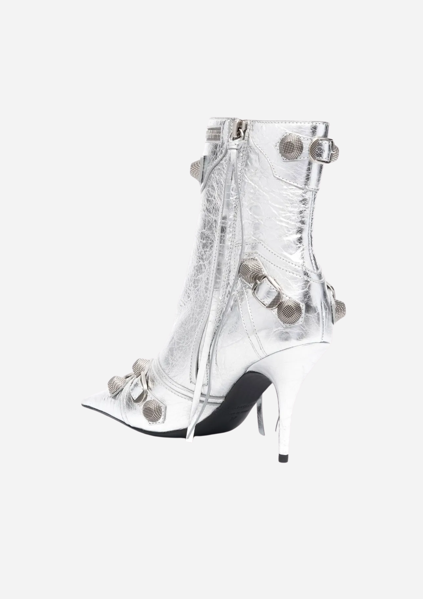 Balenciaga Stivaletti Cagole Metallizzati Argento 90 mm in Pelle