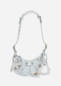 Balenciaga Le Cagole XS Denim Blu con Cristalli e Specchietto Cuore