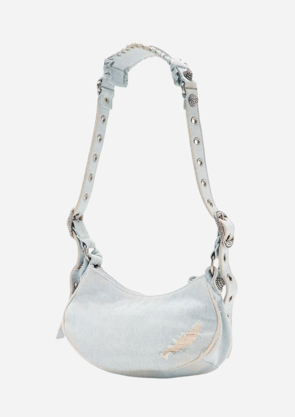 Balenciaga Le Cagole XS Denim Blu con Cristalli e Specchietto Cuore