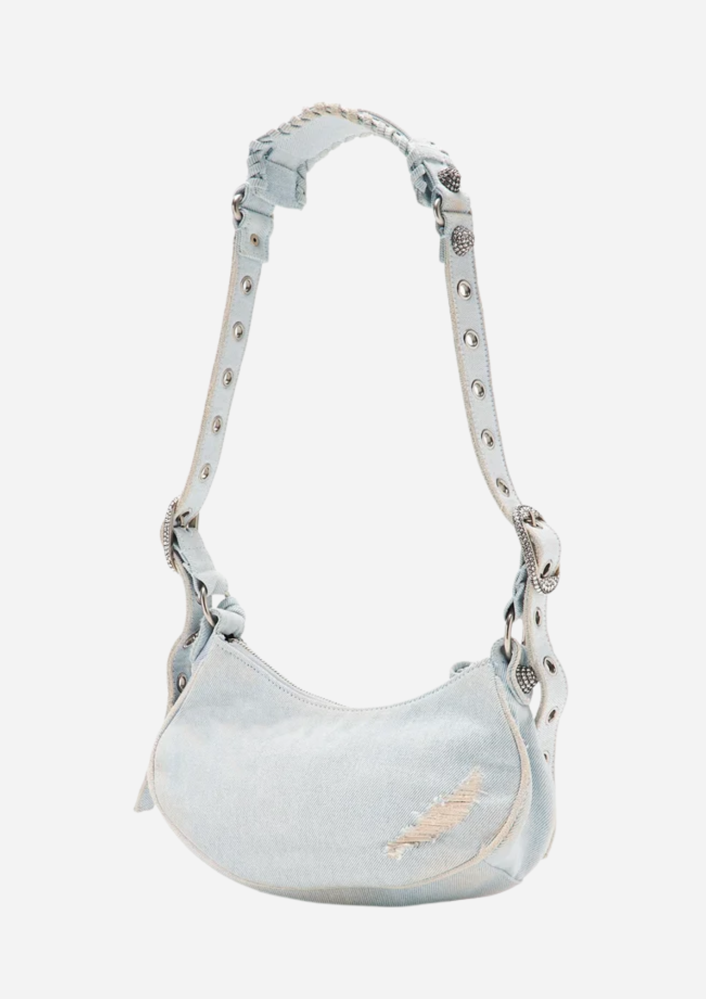 Balenciaga Le Cagole XS Denim Blu con Cristalli e Specchietto Cuore