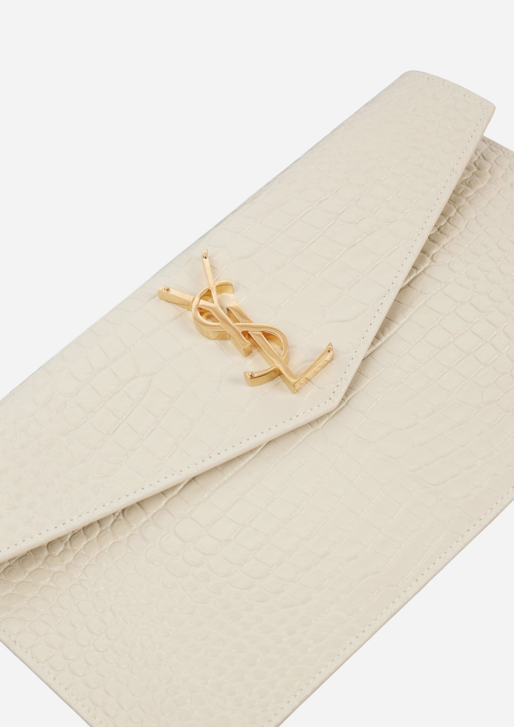 Saint Laurent Pochette Uptown Bianca in Pelle Lucida Effetto Coccodrillo, vista posteriore
