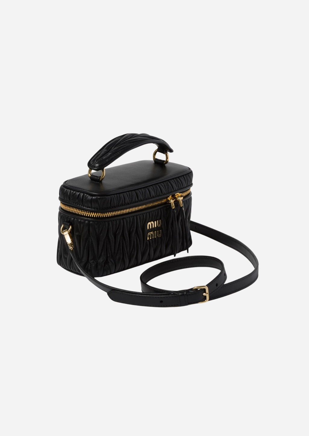Miu Miu Vanity Bag Nera in Nappa Matelassé, indossata