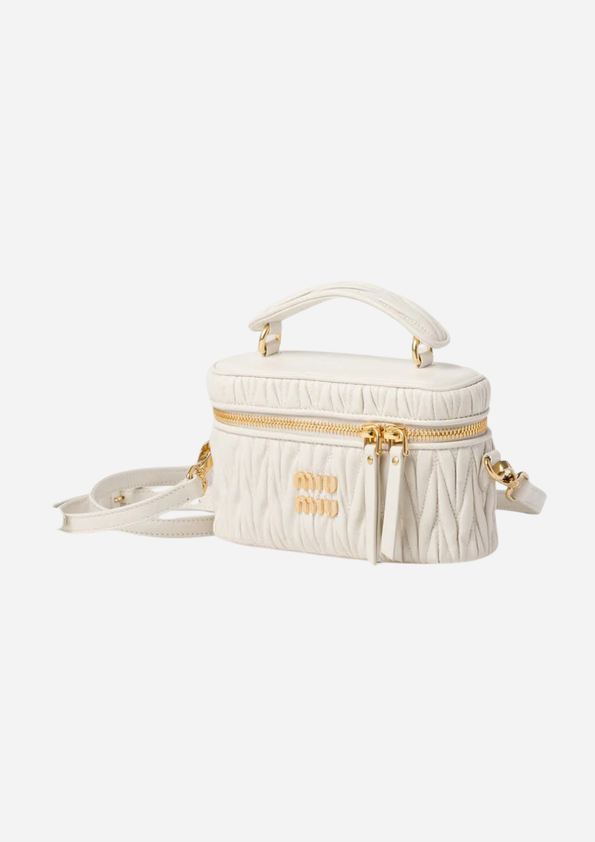 Miu Miu Vanity Bag Bianca in Nappa Matelassé, vista a tre quarti