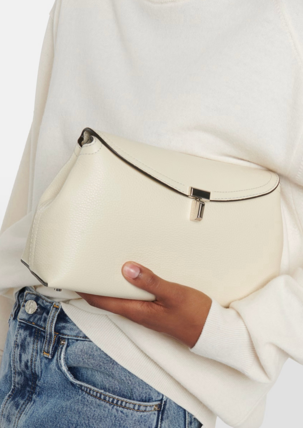 TOTEME CLUTCH T-LOCK BIANCO BATTUTO
