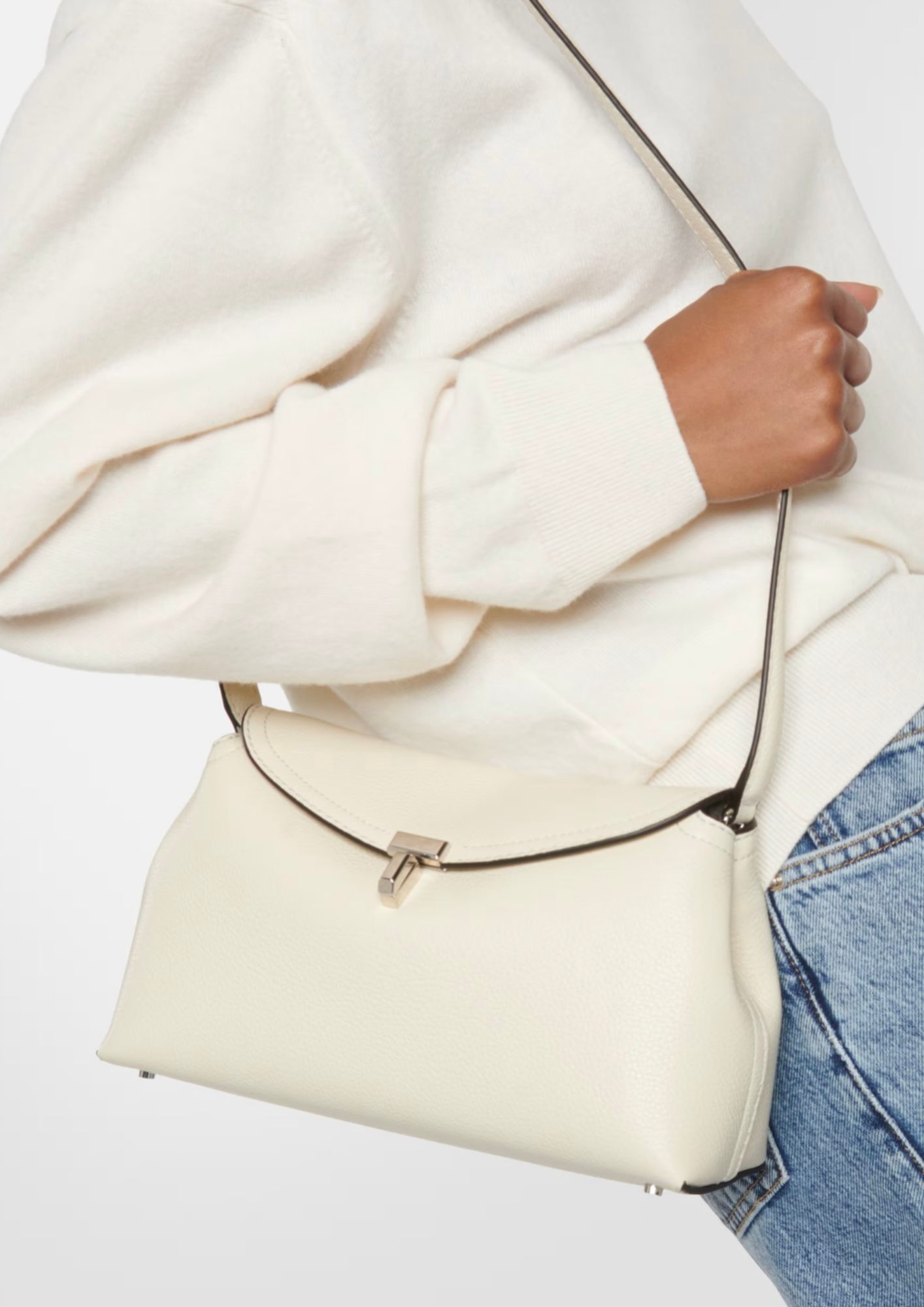 TOTEME CLUTCH T-LOCK BIANCO BATTUTO