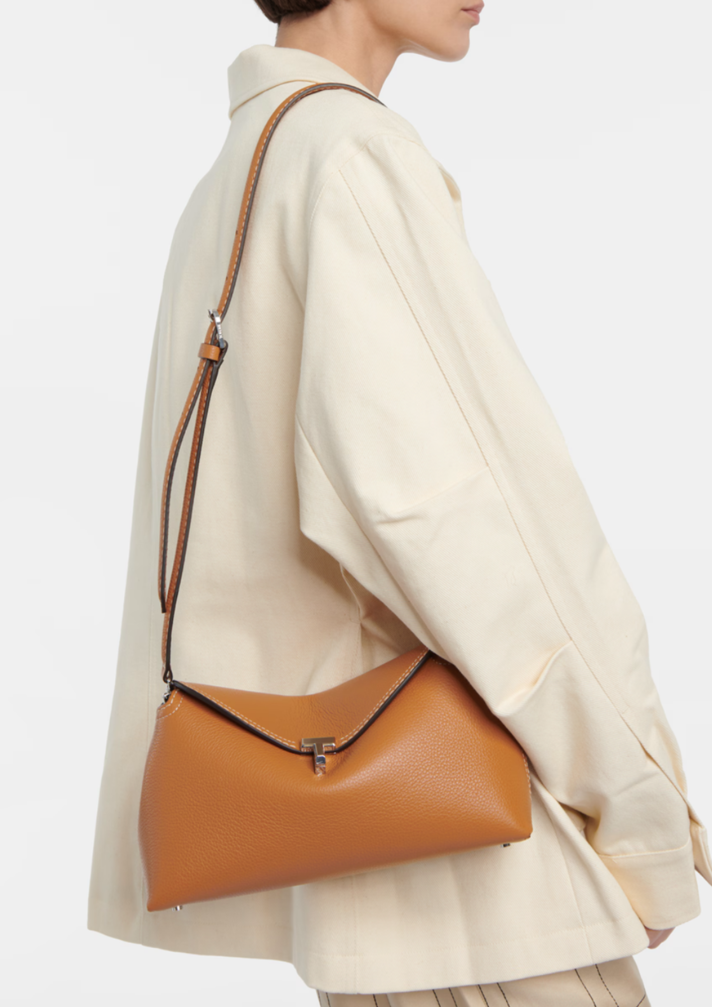 TOTEME CLUTCH T-LOCK IN PELLE LIGHT BROWN