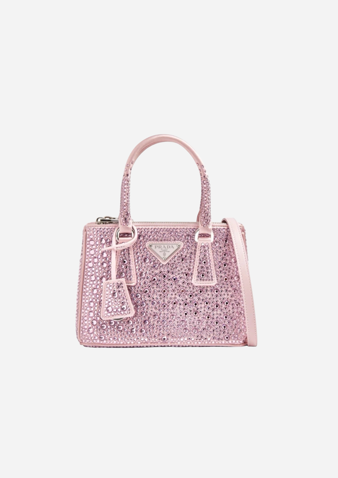 BORSA PRADA GALLERIA MINI IN RASO CON CRISTALLI ROSA