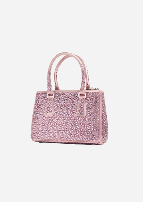 BORSA PRADA GALLERIA MINI IN RASO CON CRISTALLI ROSA