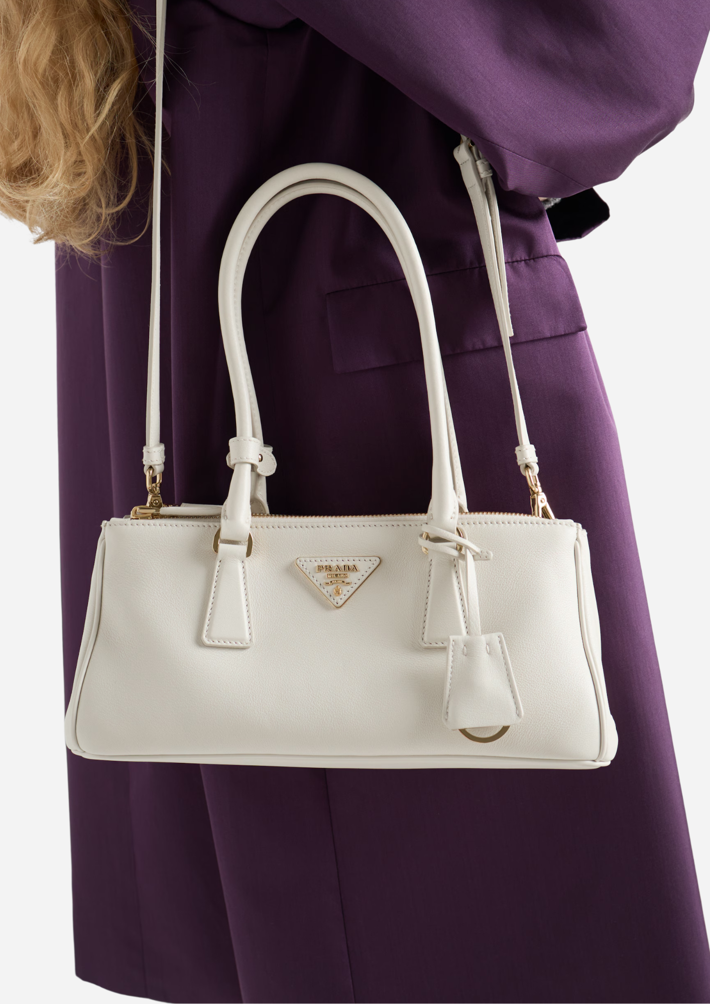 WHITE LEATHER PRADA GALLERIA MEDIUM BAG
