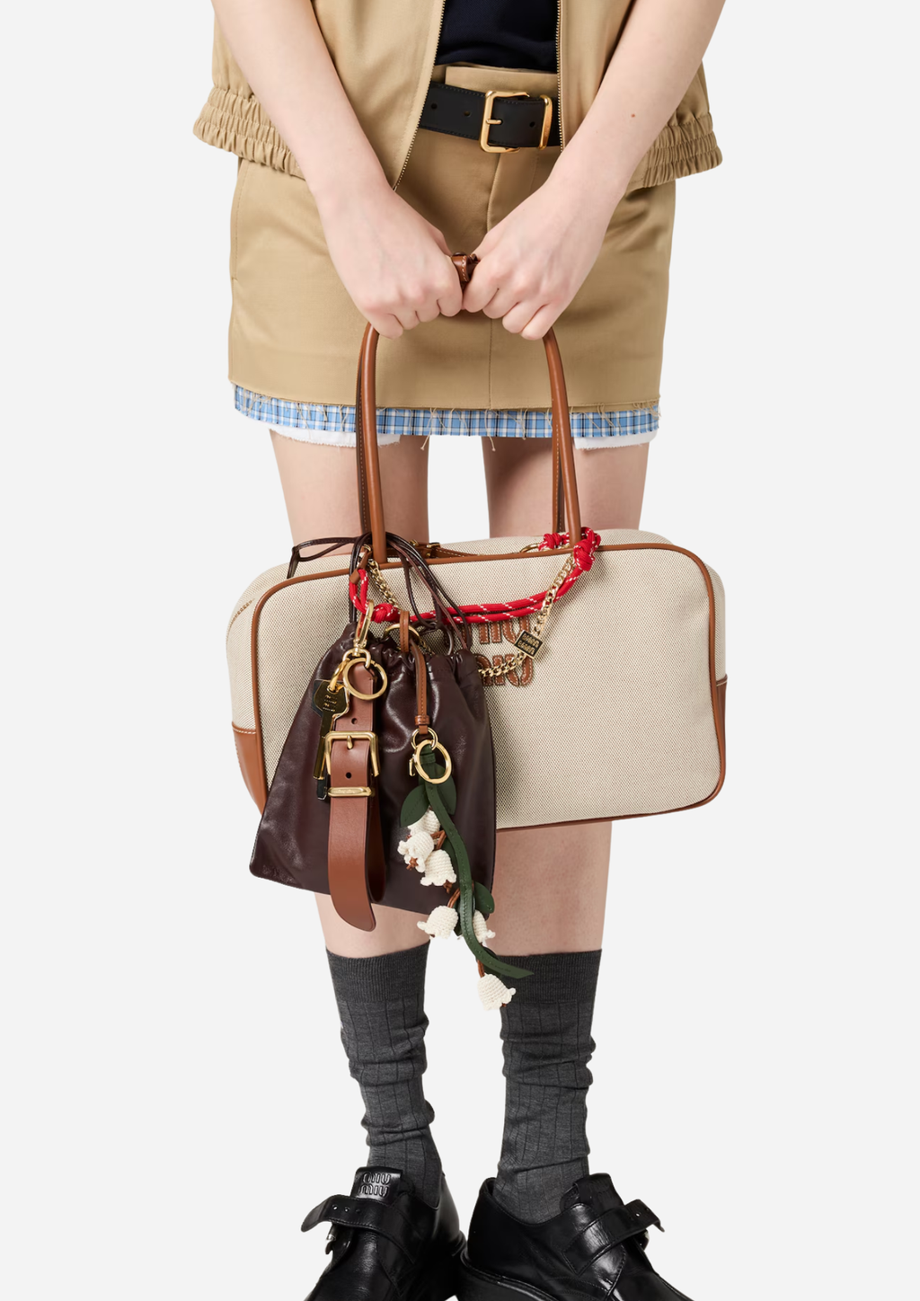 MIU MIU GROSSE BEAU TASCHE AUS CANVAS UND BEIGE LEDER