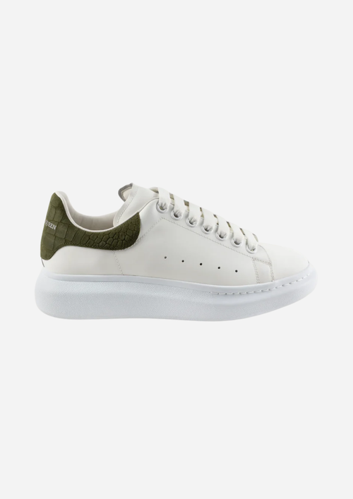 Alexander McQueen Oversized bianche con tallone verde khaki vista laterale