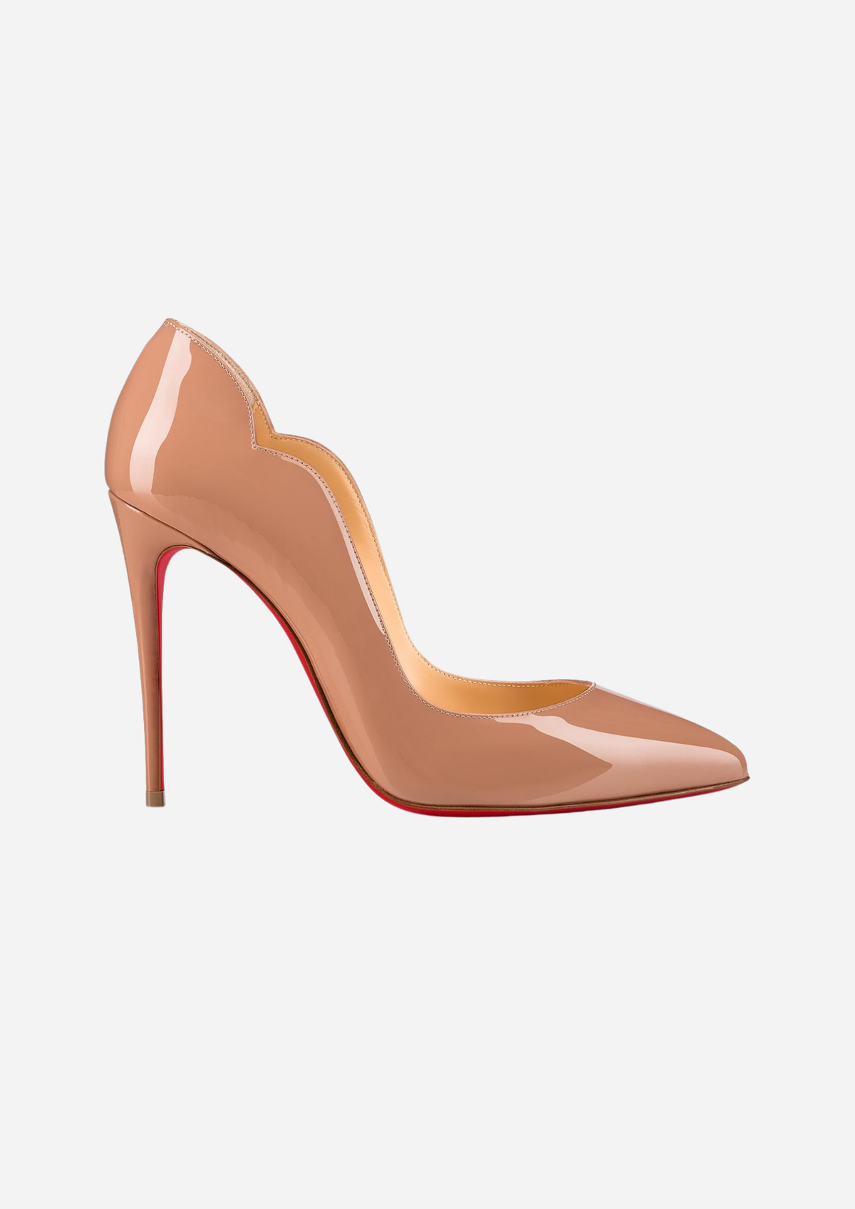 Christian Louboutin Hot Chick 100 Décolleté Blush in Pelle Verniciata, profilo laterale