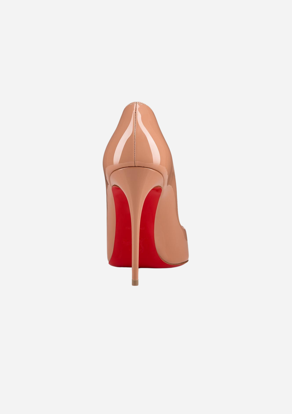 Christian Louboutin Hot Chick 100 Décolleté Blush in Pelle Verniciata, vista posteriore con suola rossa