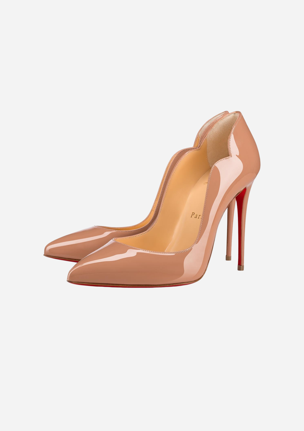 Christian Louboutin Hot Chick 100 Décolleté Blush in Pelle Verniciata, vista a tre quarti