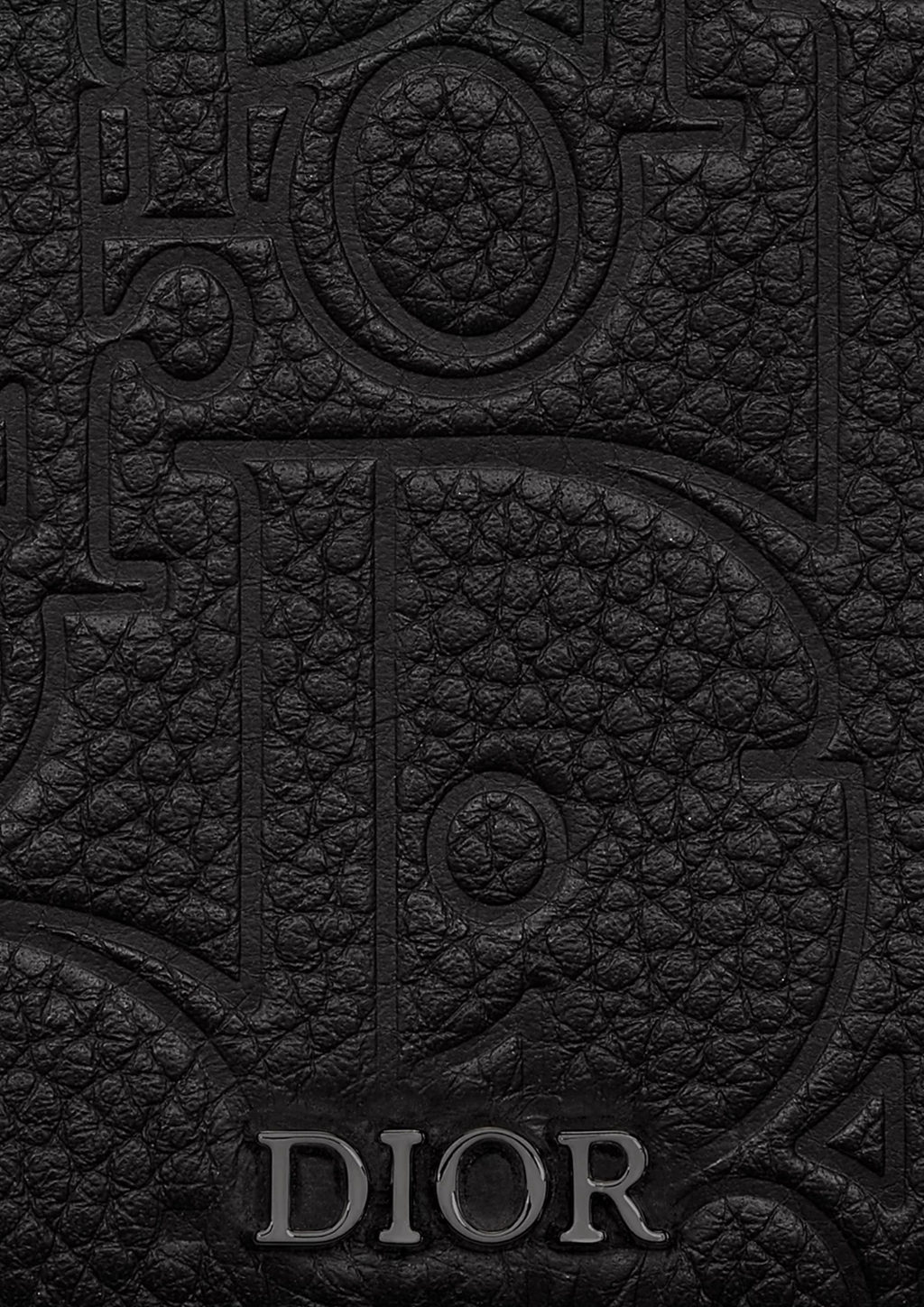 Dettaglio del materiale di Dior Portamonete con Zip Nero in Pelle Dior Gravity