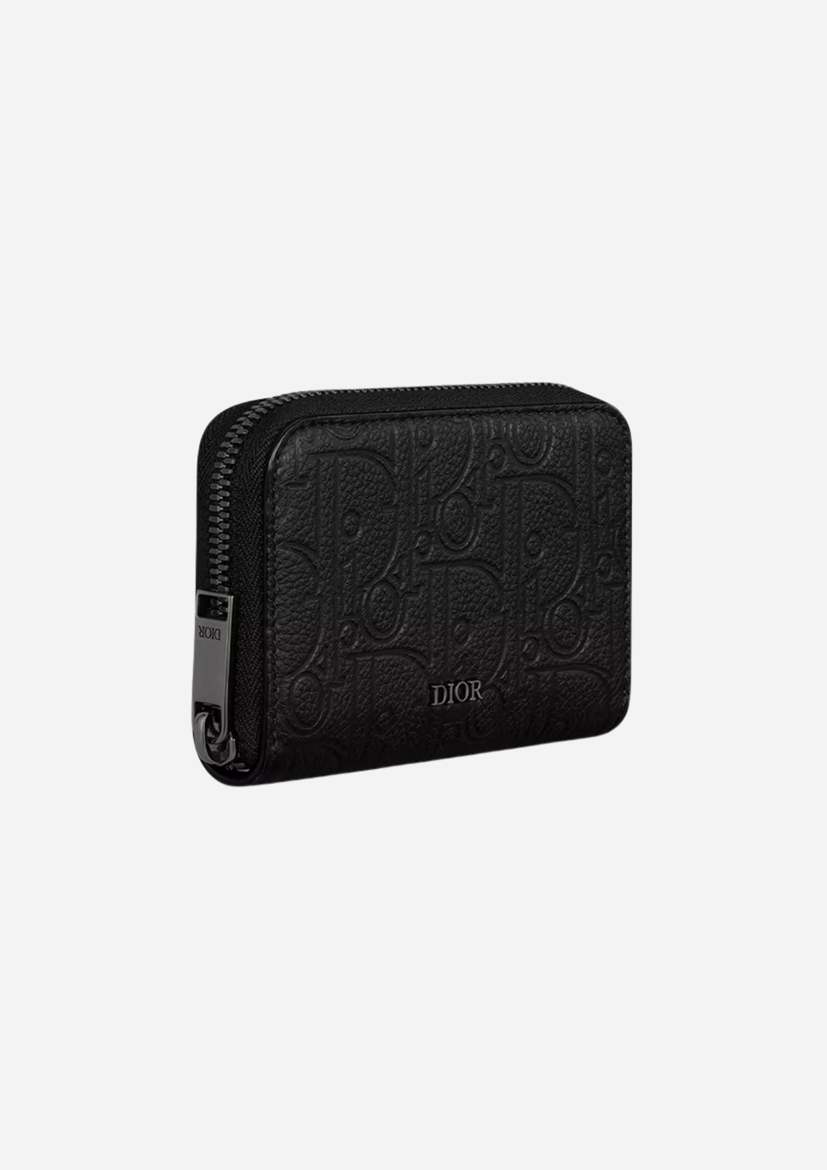 Dior Portamonete con Zip Nero in Pelle Dior Gravity, vista a tre quarti